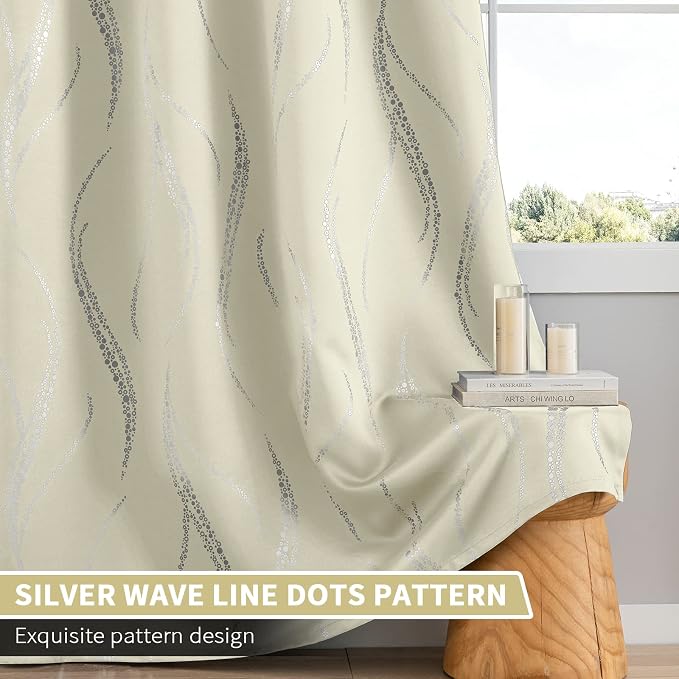 Yakamok Cream Light Blocking Curtains 84 Inches Long Silver Print Wide 52" | - Image 5