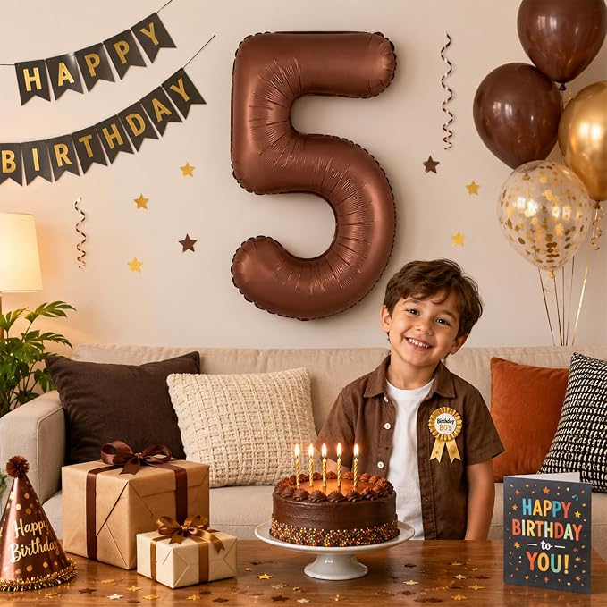 40 Inch Dark Brown Number 7 Balloon, Chocolate Brown Large Self Inflating Foil - Image 4