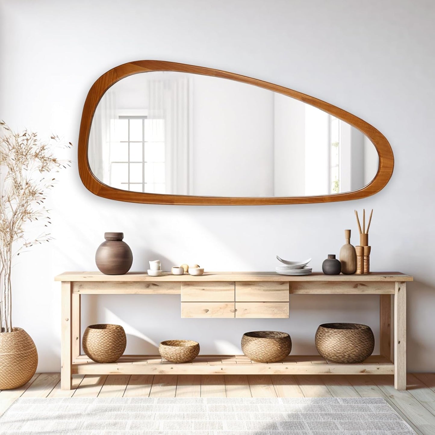 WallBeyond Asymmetrical Mirror, Irregular Mirror Full Length, Boho Wall Mirrors Decorative for Bedroom Living Room Entryway Hall, Mid Century Modern Decor 48" H x 22" W