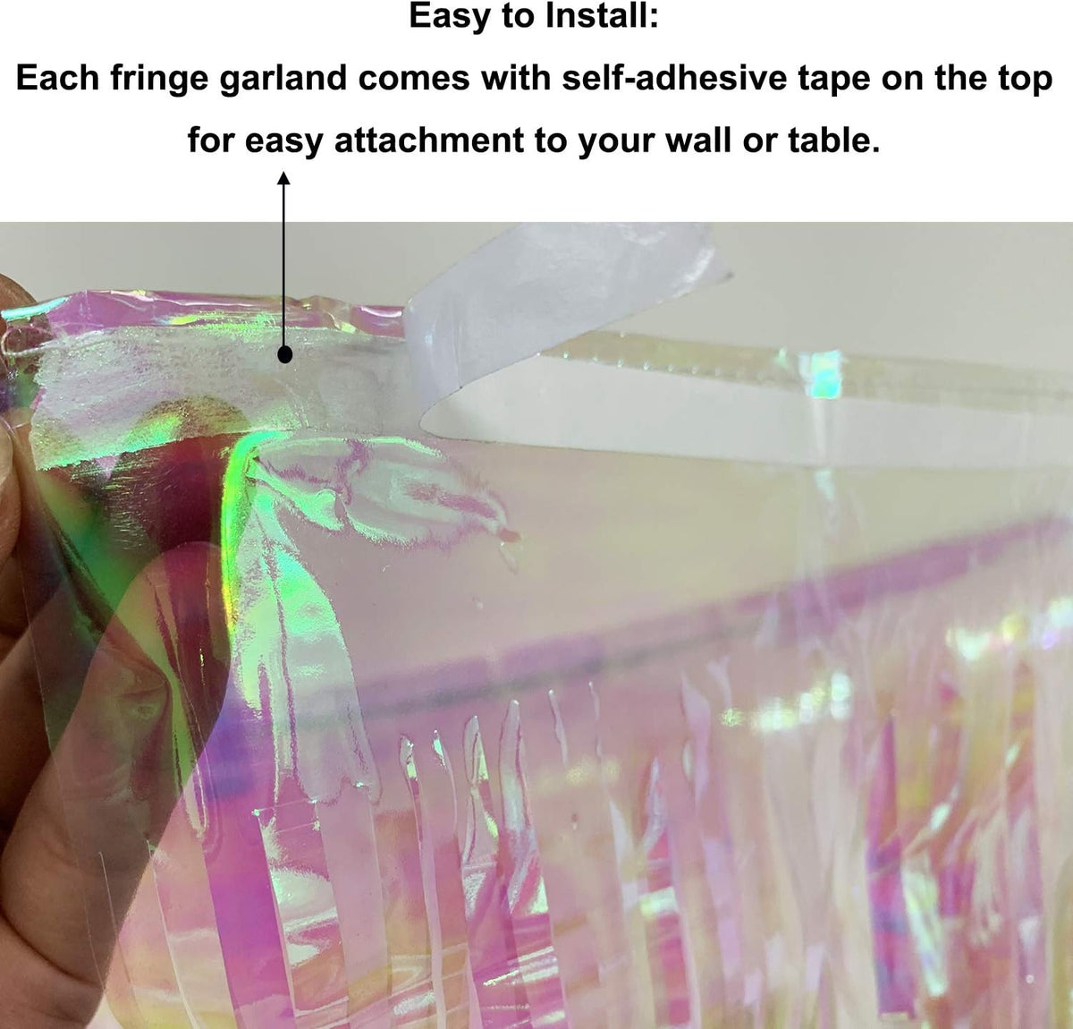 10 Feet by 15 Inch Iridescent White Foil Fringe Garland - Pack of 3 | Metallic Tinsel Banner | Ideal for Parade Floats, Bridal Shower, Wedding, Birthday, Christmas | Wall Hanging Drapes (3)