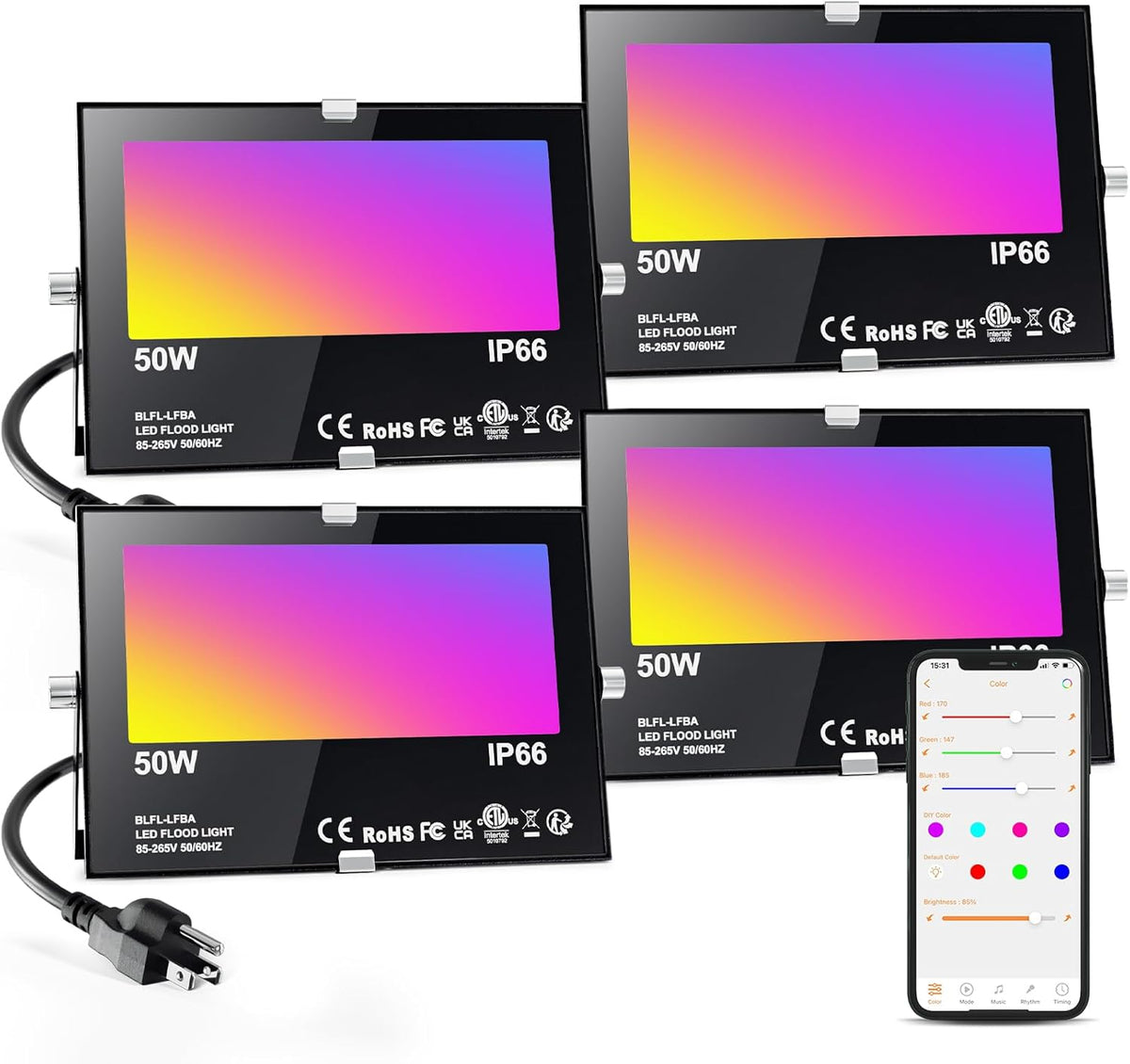 ChangM LED Flood Light Outdoor 500W Equivalent,Bluetooth RGB Flood Lights with APP Control, DIY Scenes,IP66 Waterprooof,Timing,Warm White 2700K Color Uplight