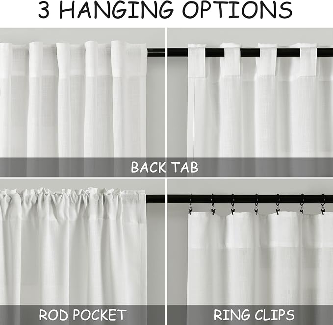 Off White Semi Sheer Linen Curtains 72 inch Length - Image 3
