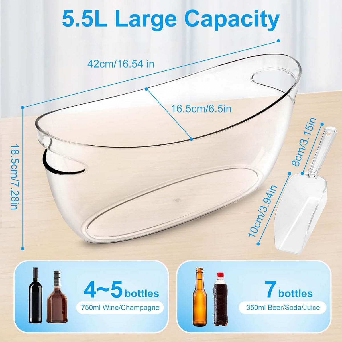 KITHELP 2 PCS Ice Buckets for Parties, 5.5L Ice Bucket with Scoops and Metal Wine Bottle Opener, Mimosa Bar Supplies Beverage Tub for Champagne, Beer, Cocktail