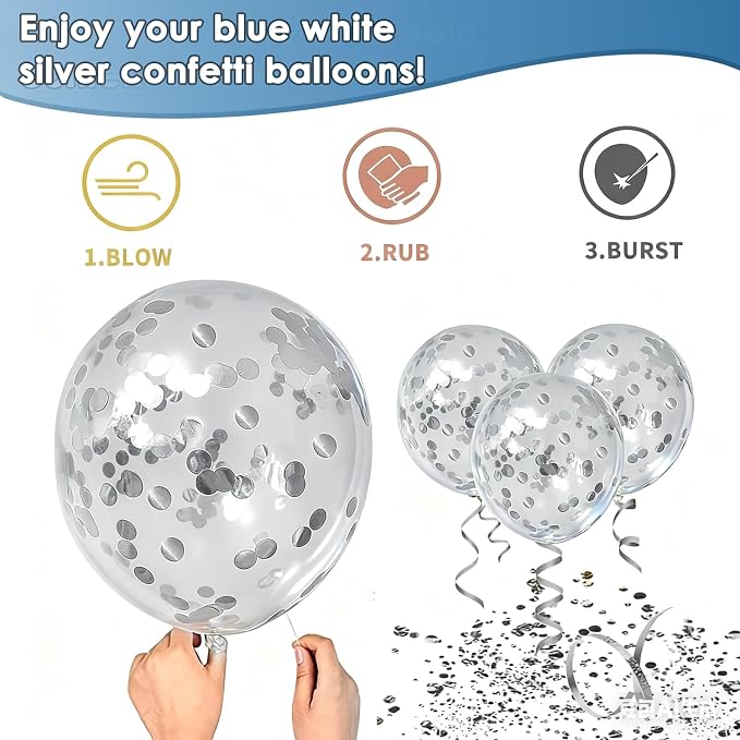 Navy Blue White Silver Balloons 50 Pcs 12 Inch | Wedding Bridal Shower - Image 5