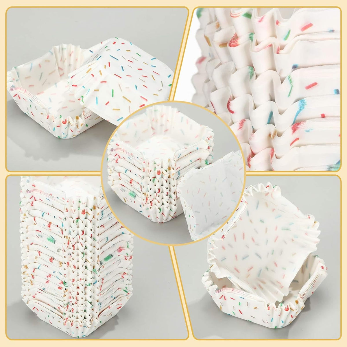 Tanlade 350 Pcs Square Mini Cupcake Liners Disposable Brownie Baking Pan Liners 1.77 Inch Paper Baking Cup for Cup and Cupcakes Party Supplies for Weddings Birthdays Bridal Showers(Confetti)