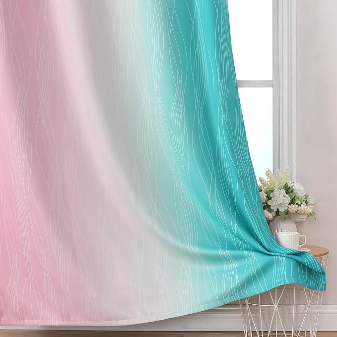 Pink and Teal Blackout Curtains 45 Inch Length, Full Light Blocking Gradient - Image 6