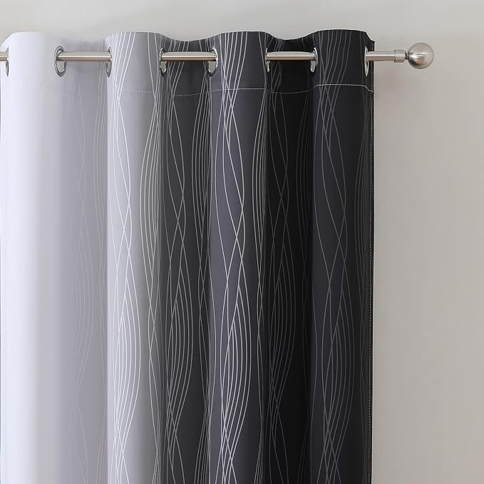 Ombre Greyish White Black Blackout Curtains & Drapes 63 Inch Length 2 Panels - Image 4