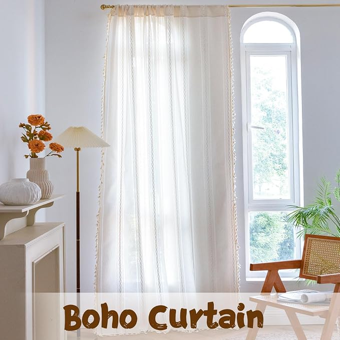 Sutuo Home Boho Curtain for Kitchen Cafe 63 Inches Long, Semi-Blackout Rustic - Image 7