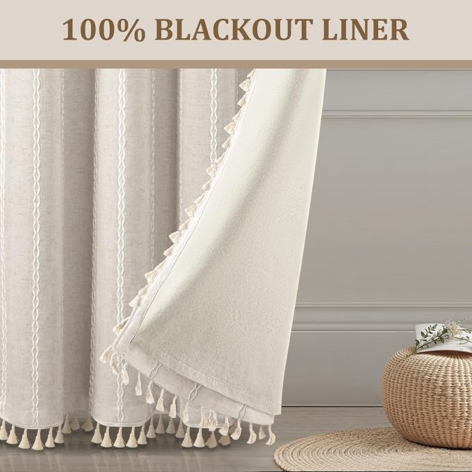 Ivory 100% Boho Blackout Curtains 84 Inch 2 Panels - Image 7