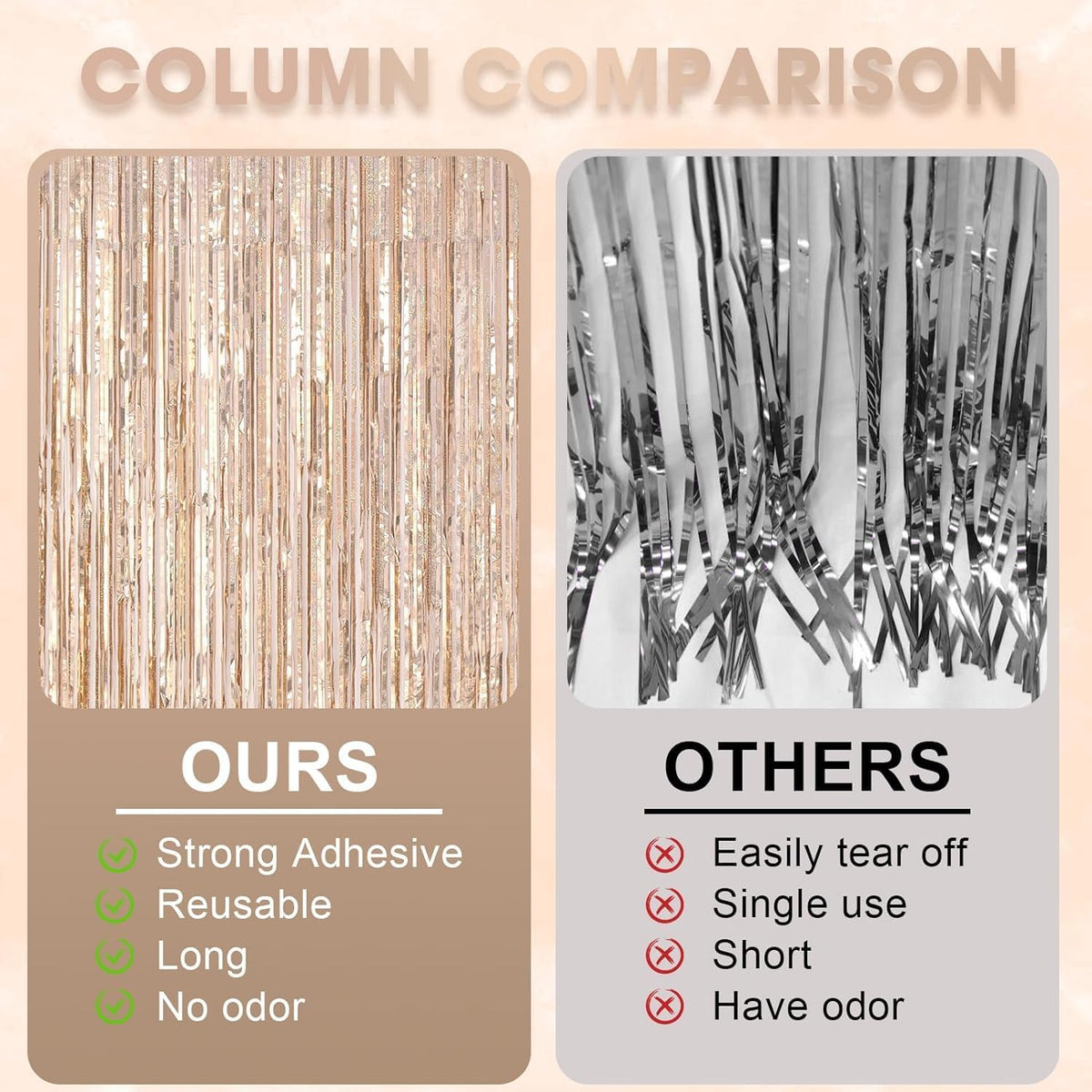 2 Pack Champagne Gold Tinsel Foil Fringe Curtains, Champagne Party Decorations, Metallic Tinsel Party Streamers Backdrop for Birthday Baby Shower Graduation Wedding Party Decorations