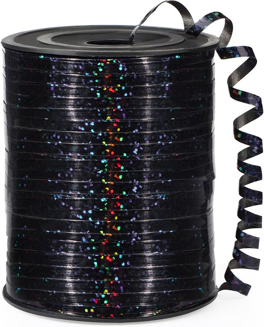 Black Curling Ribbon, 500 Yard, Shiny Metallic, Laser Thin, Celebratory by OMISELIO