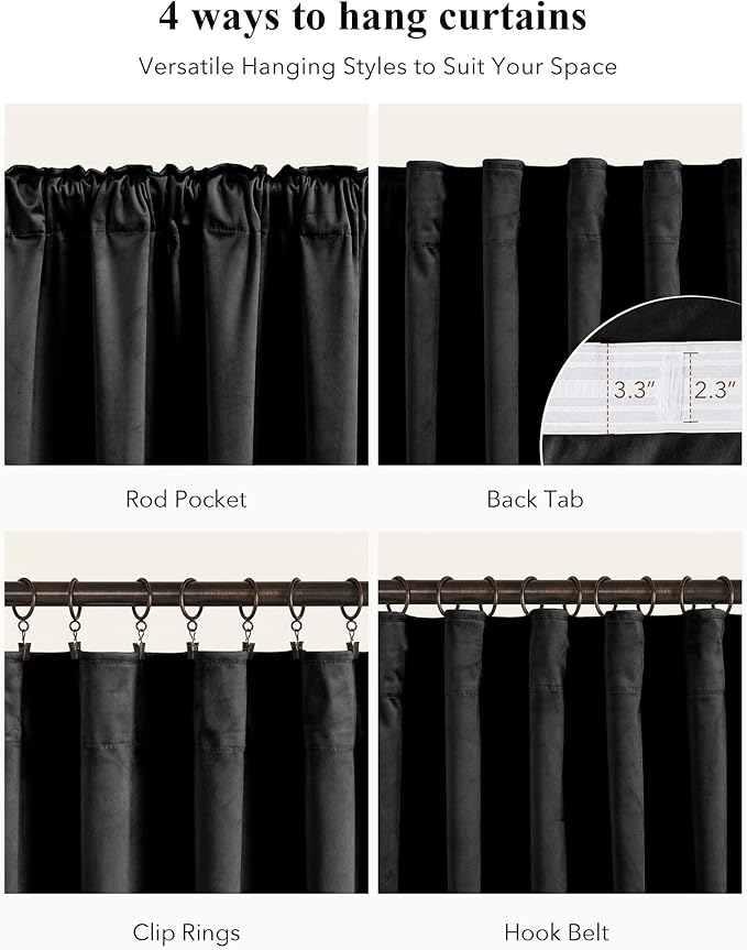 Blackout Black Velvet Curtains for Home Theater, W52 x L90, 2 Panels | 300GSM - Image 2