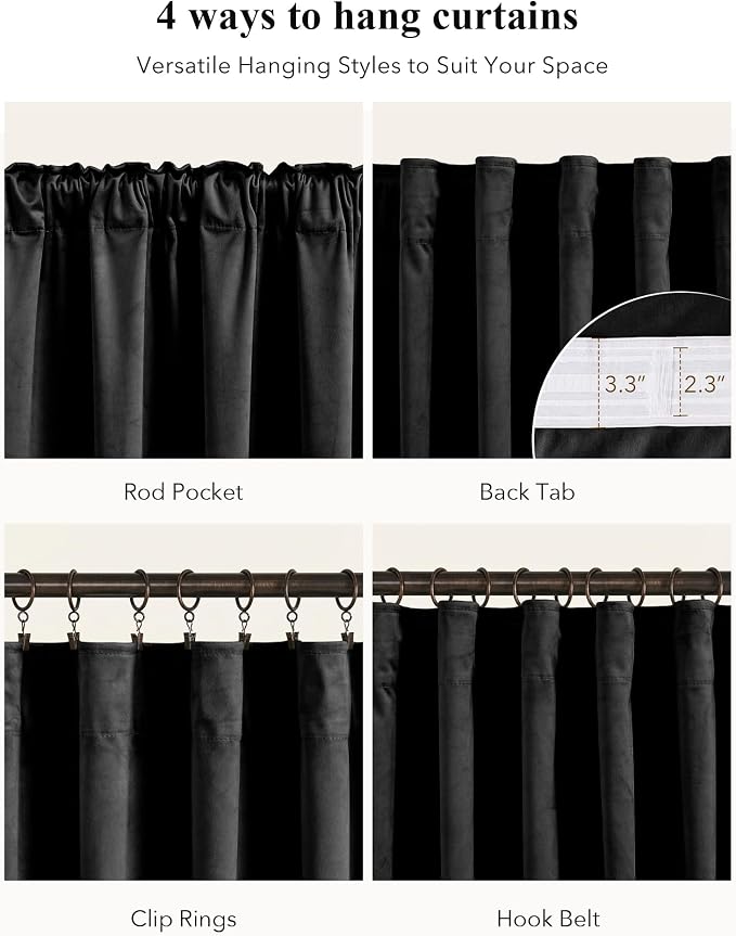 Blackout Black Velvet Curtains for Home Theater, W42 x L90, 2 Panels | 300GSM - Image 2
