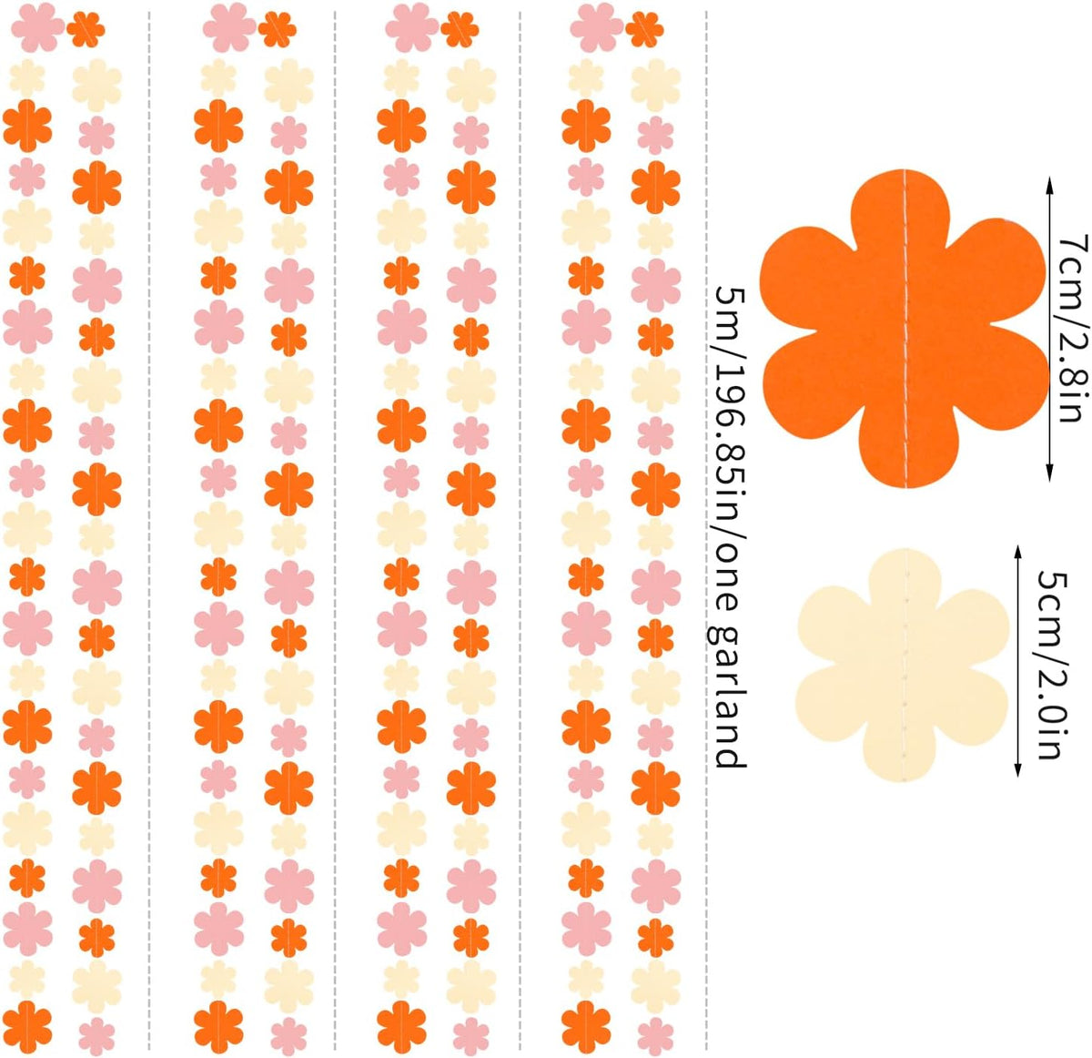 Orange-Pink Fall Party-Decorations Streamers-Garland - 52ft Boho Flower Hanging Paper Banner, Groovy Birthday Baby Bridal Shower Bachelorette Wedding Engagement Thanksgiving Day HalloweenDecor Hugfond