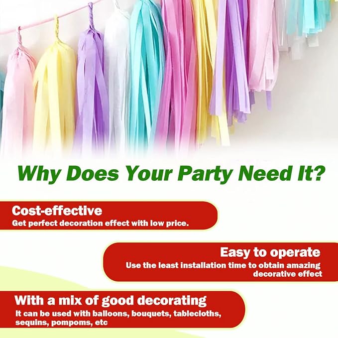 Light Blue Tassel Garland 20 Pcs, Tissue Paper Tassels Garland Banner - Image 3