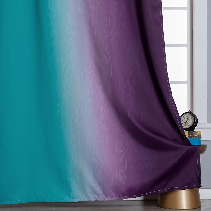 Ombre Teal and Purple Blackout Curtains 2 Panels, Grommet Thermal Insulated - Image 6