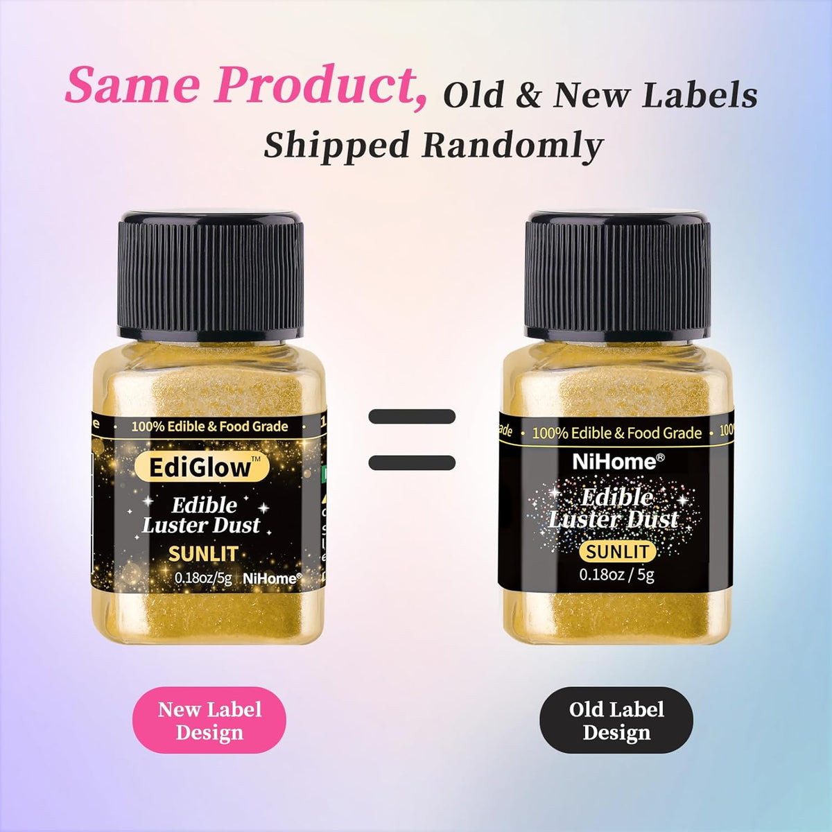 NiHome Edible Food-Grade Glimmer Powder Glitter Luster Dust Metallic Food Decorating Sprinkle Glimmery Dust for Drink Wine Beverage Cake Candy Dessert Bakery Restaurant Vegan (0.18oz/5g, Sunlit)