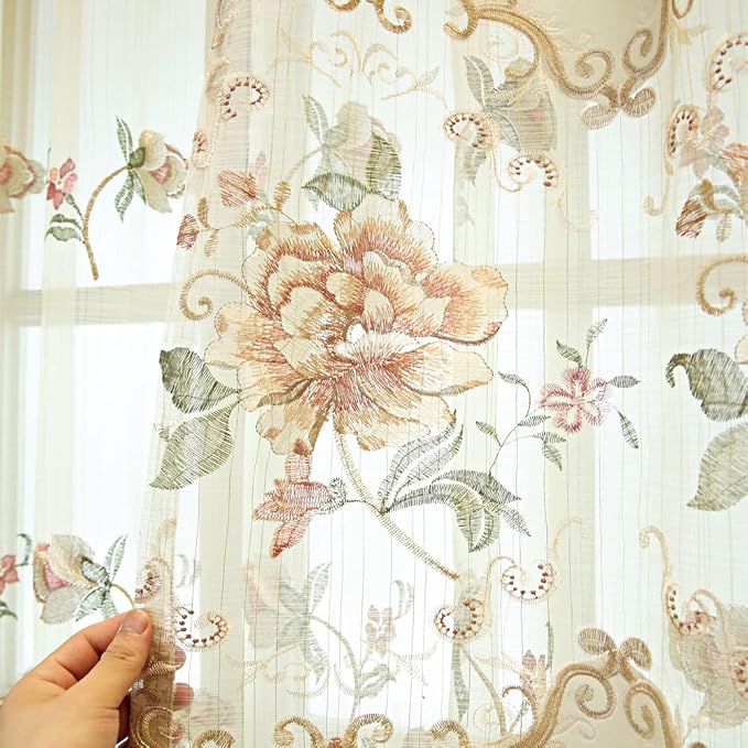 1pc Luxury Peony Embroidery Thermal Insulated Curtain Drape - Image 6