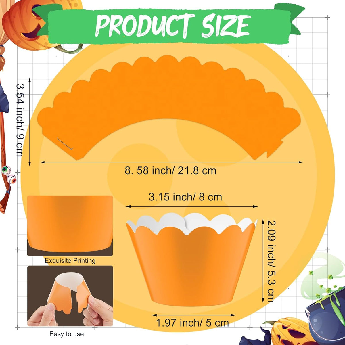 Domensi 100 Pcs Halloween Cupcake Wrappers Rustic Cupcake Liners Orange Black Purple Green Baking Cups Baking Liners for Wedding Bridal Baby Shower Birthday Halloween Party Supplies Dessert Decoration