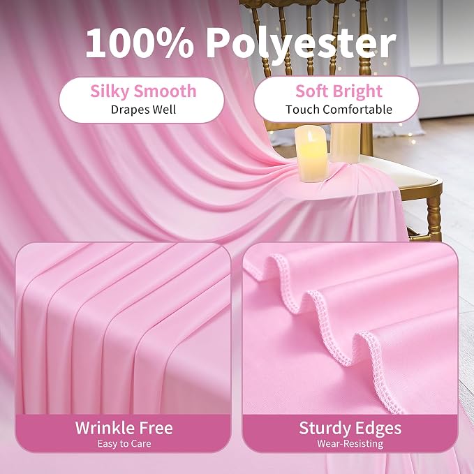 20×14 ft Pink Wrinkle Free Backdrop Curtain, Soft Silky Polyester Wedding - Image 2