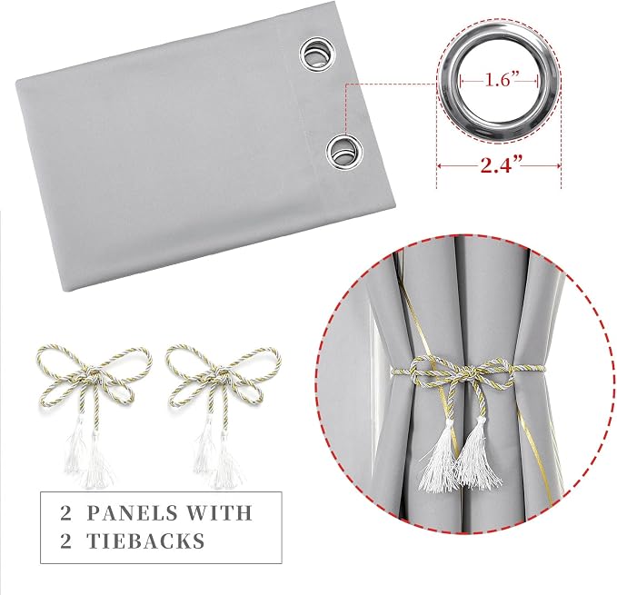 Light Grey Blackout Curtains for Bedroom, Thermal Insulated Window Drapes - Image 4