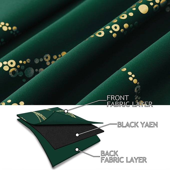 Yakamok Emerald Green Curtains for Livingroom Foil Print W42 x L54-inch | - Image 4