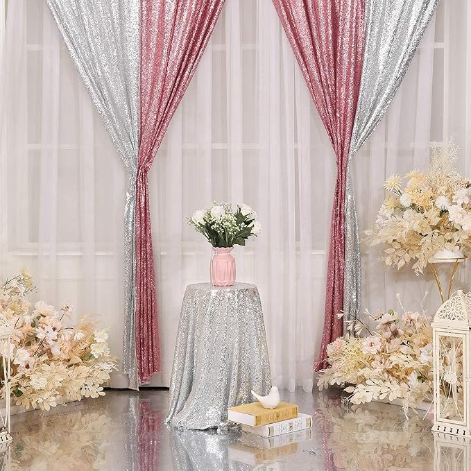 Eternal Beauty Fuchsia Pink Sequin Backdrop Curtains, 4 Panels 2x8FT | 3mm - Image 9