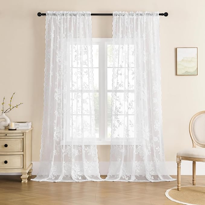 White Lace Curtains 84 Inches Long - Image 2