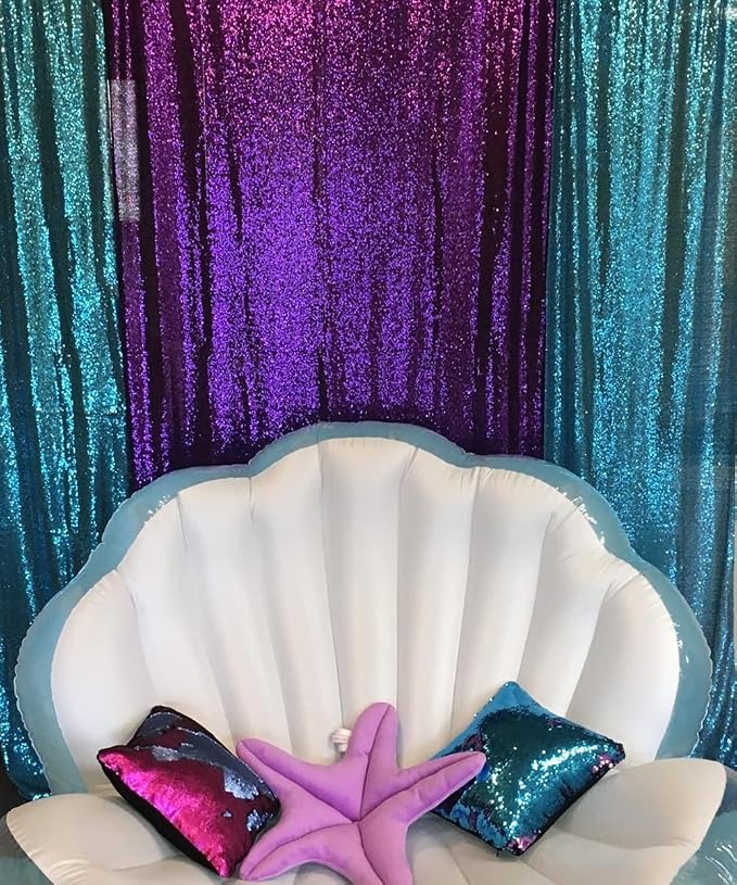 Poise3EHome Purple Sequin Backdrop Curtain, 4 Panels 2FTx8FT Glitter Background - Image 3
