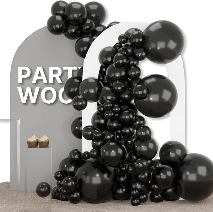 PartyWoo Black Balloons 155pcs Different Sizes of 18 12 10 5 Inch | Balloons by PartyWoo