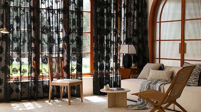 Treatmentex Black Sheer Lace Curtains - Image 3