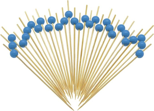 Minisland Sky Blue Pearl Bamboo Cocktail Picks, Fancy Appetizer Toothpicks | by Minisland