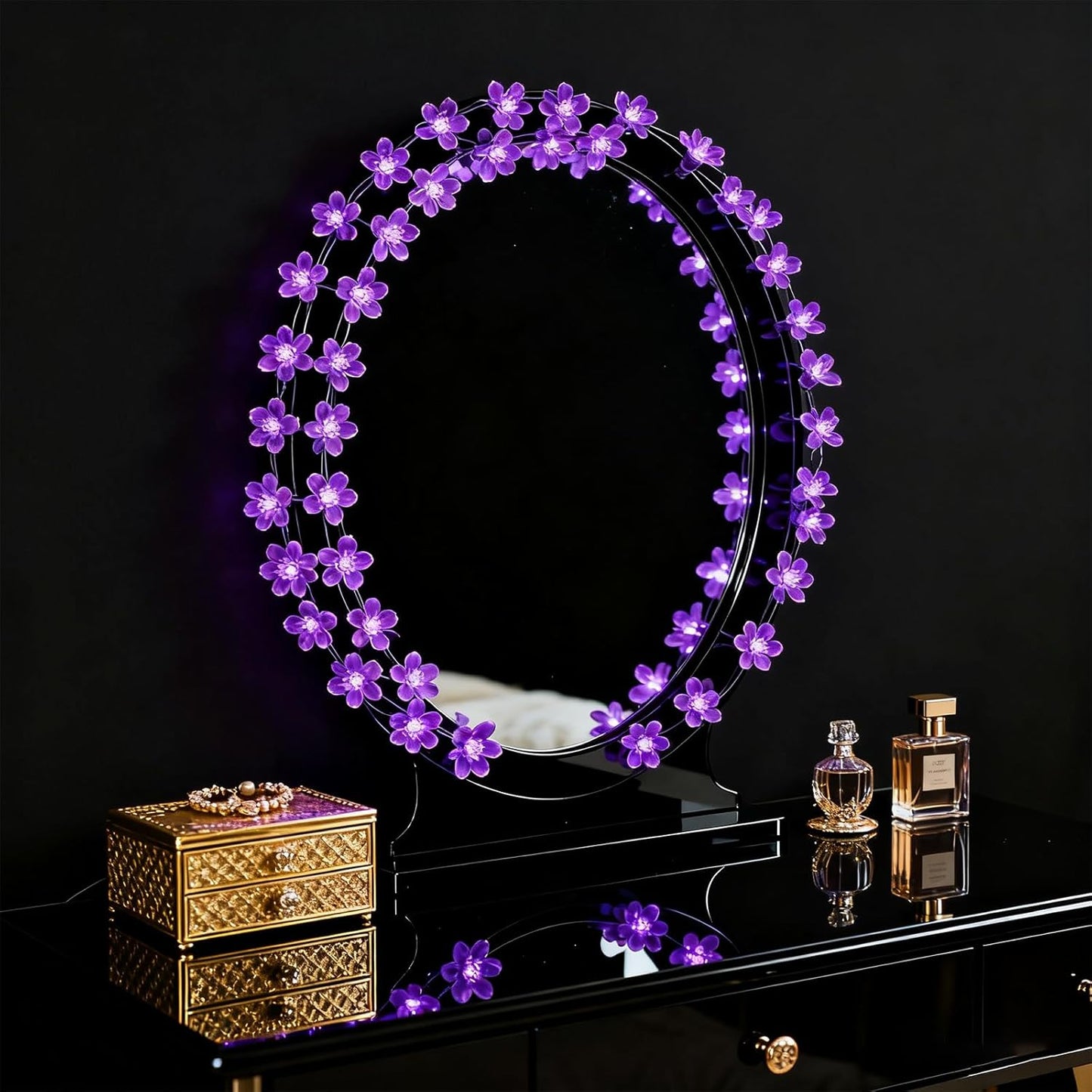 Decorative Flower String Lights, 33ft 100 LED Clear Wire Plug in Fairy Lavender Cherry Blossom Easter Christmas Hanging Decorations, Violiet Wedding Party Indoor Outdoor Decorations (Purple)