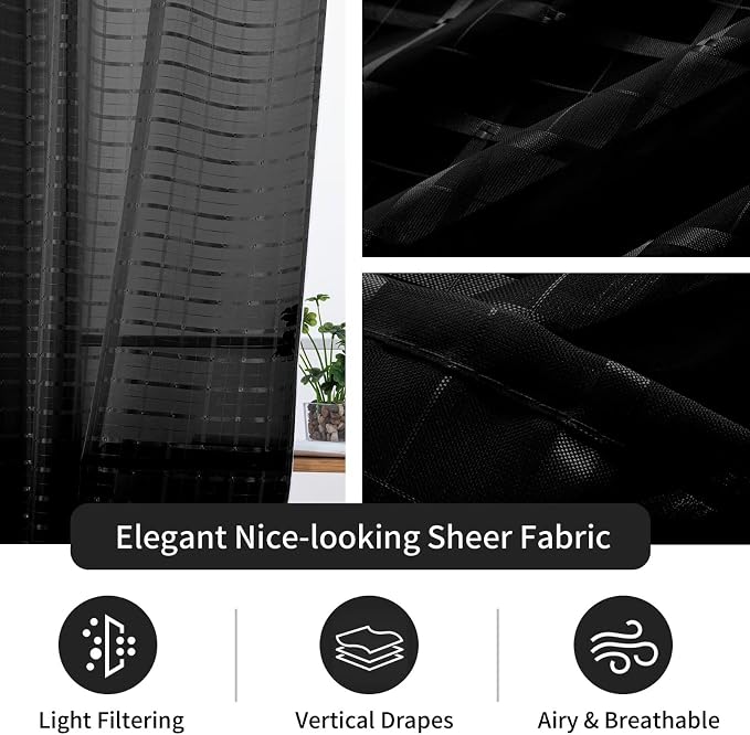 SpaceDresser Check Sheer Curtains 96 Inches Long - Image 4