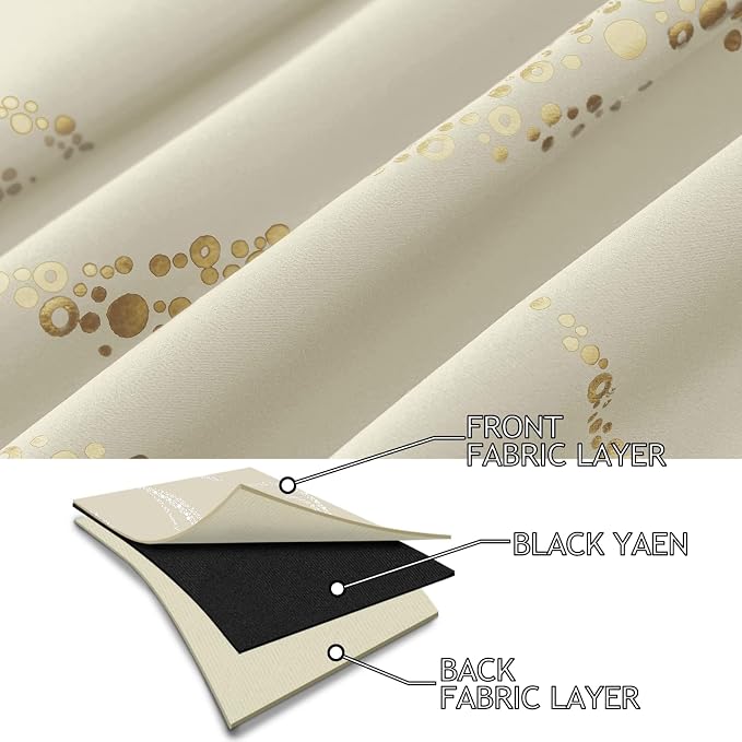 Yakamok Cream Light Blocking Curtains 72 Inches Long Gold Print Wide 42" | Gold - Image 4