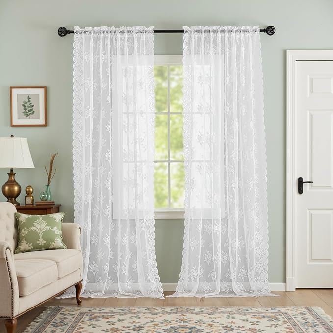 Kotile Extra Long White Lace Curtains by Kotile+Curtains