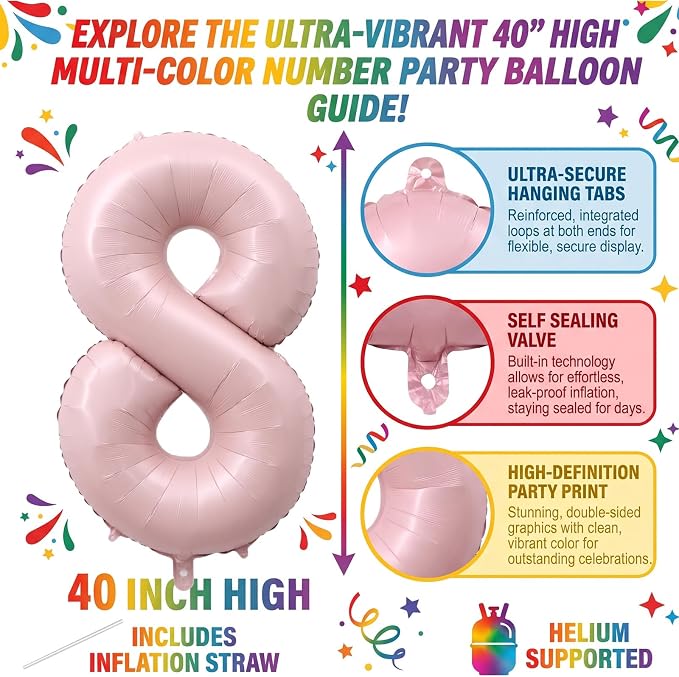 40 Inch Light Pink Foil Number 8 Balloon - Image 2