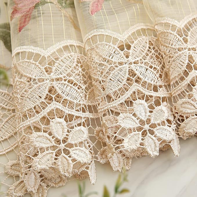 1pc Luxury Peony Embroidery Thermal Insulated Curtain Drape - Image 9