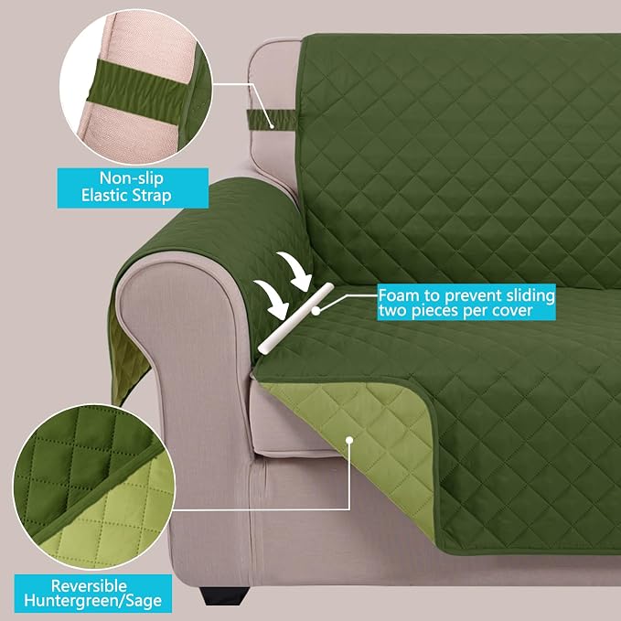 U-NICE HOME Reversible 23''Recliner Small Chair Cover, Huntergreen/Sage | - Image 3