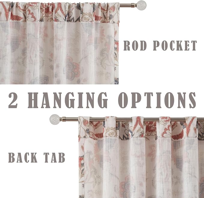 Kayne Studio Navy Red Floral Botanical Rod Pocket Light Filtering Curtains | - Image 4