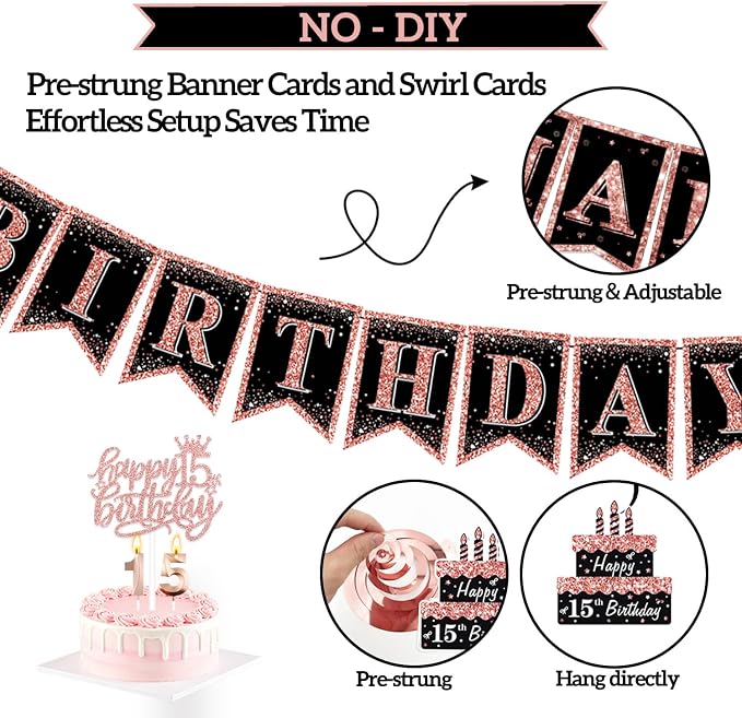 51Pcs 15th Birthday Decorations - Image 2