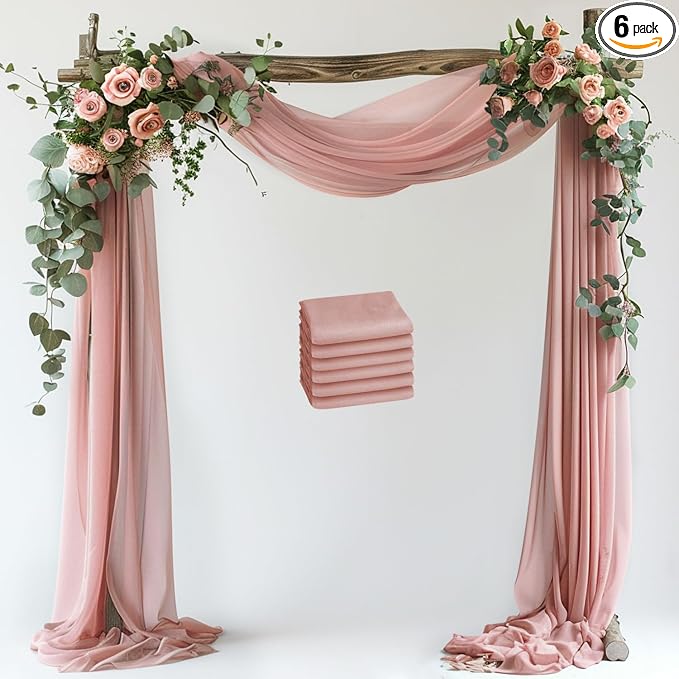 Wedding Arch Draping Fabric Backdrop Drapes 6 Panels, Dusty Rose | 28.7"x20FT by Wokceer