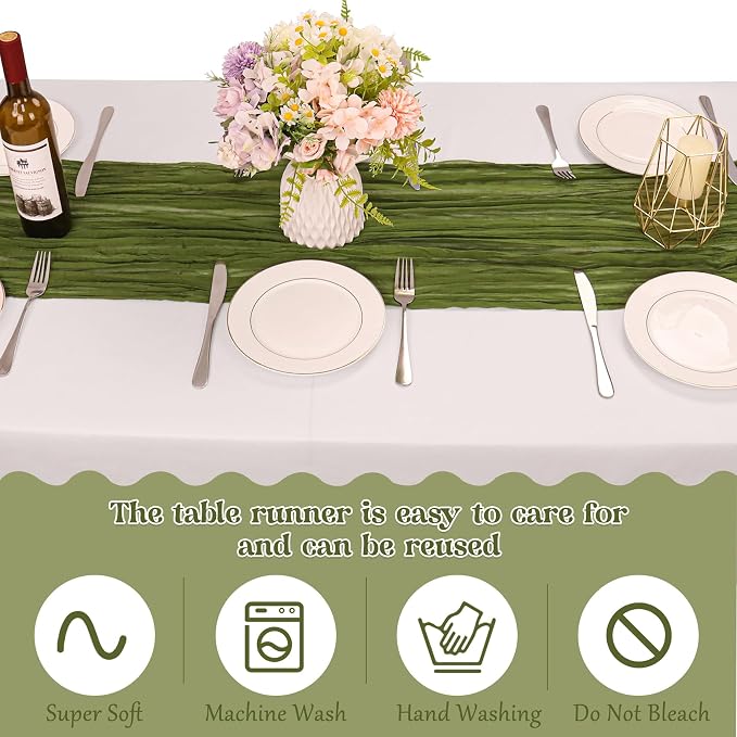 10 Pack Olive Green Cheesecloth Table Runner 10FT Boho Gauze Fabric Table - Image 4