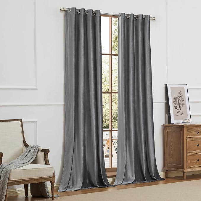 BULBUL Velvet Grey Blackout Curtains 96 inch Long - Image 7