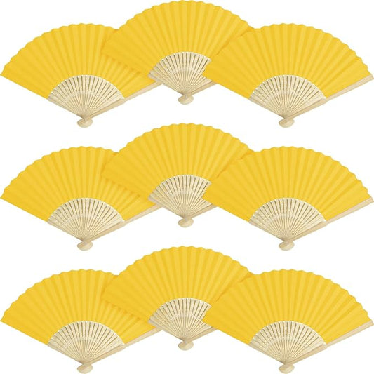 50 Pieces Paper Fans Paper Hand Fan Bamboo Folding Fan Handheld Fan Paper by Grosun