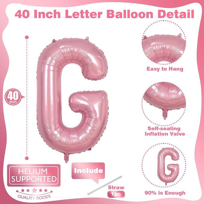 G Letter Balloon Pastel Pink, Large Inflatable Baby Pink Name Balloon Letters G - Image 2