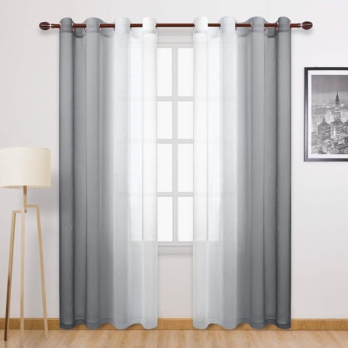 DWCN Grey Ombre Faux Linen Sheer Curtains by DWCN