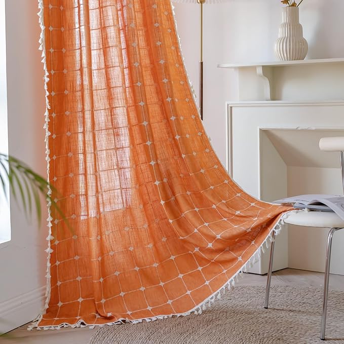 Sutuo Home Burnt Orange Plaids Boho Curtains by SutuoHome