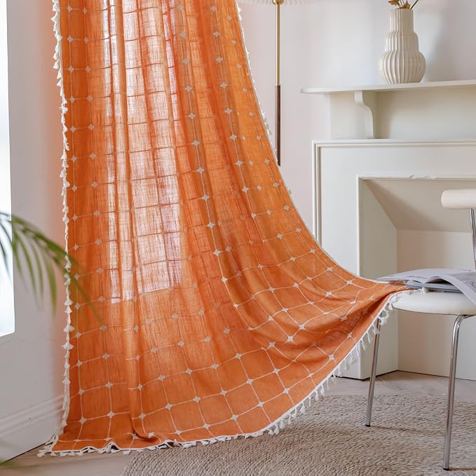 Sutuo Home Boho Curtains for Bedroom, Light Filtering Linen Plaids Farmhouse by SutuoHome