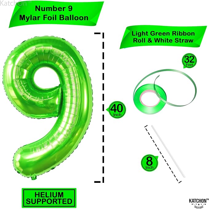 KatchOn Light Green Number 9 Balloon 40 Inch | Foil 9 Birthday Balloon - Image 4